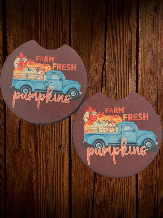 Farm fresh pumpkins car coasters (2)