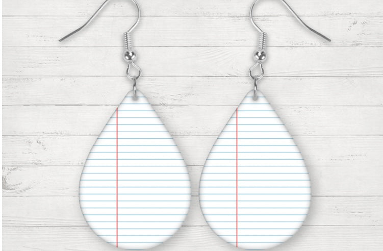 Lined paper tear drop earrings