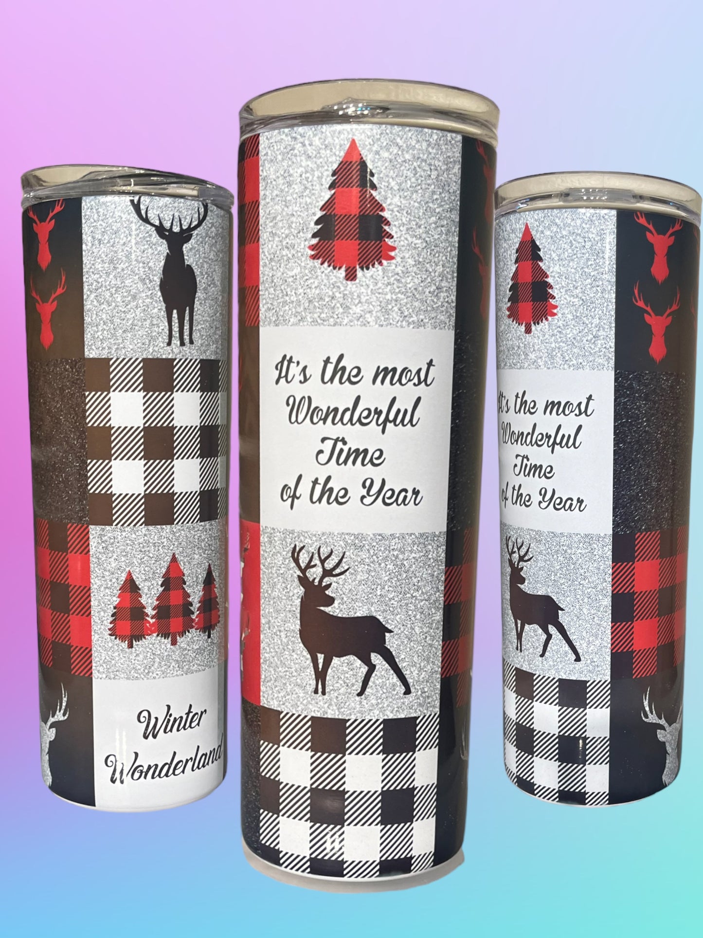 Red, silver, and black Christmas 20oz tumbler