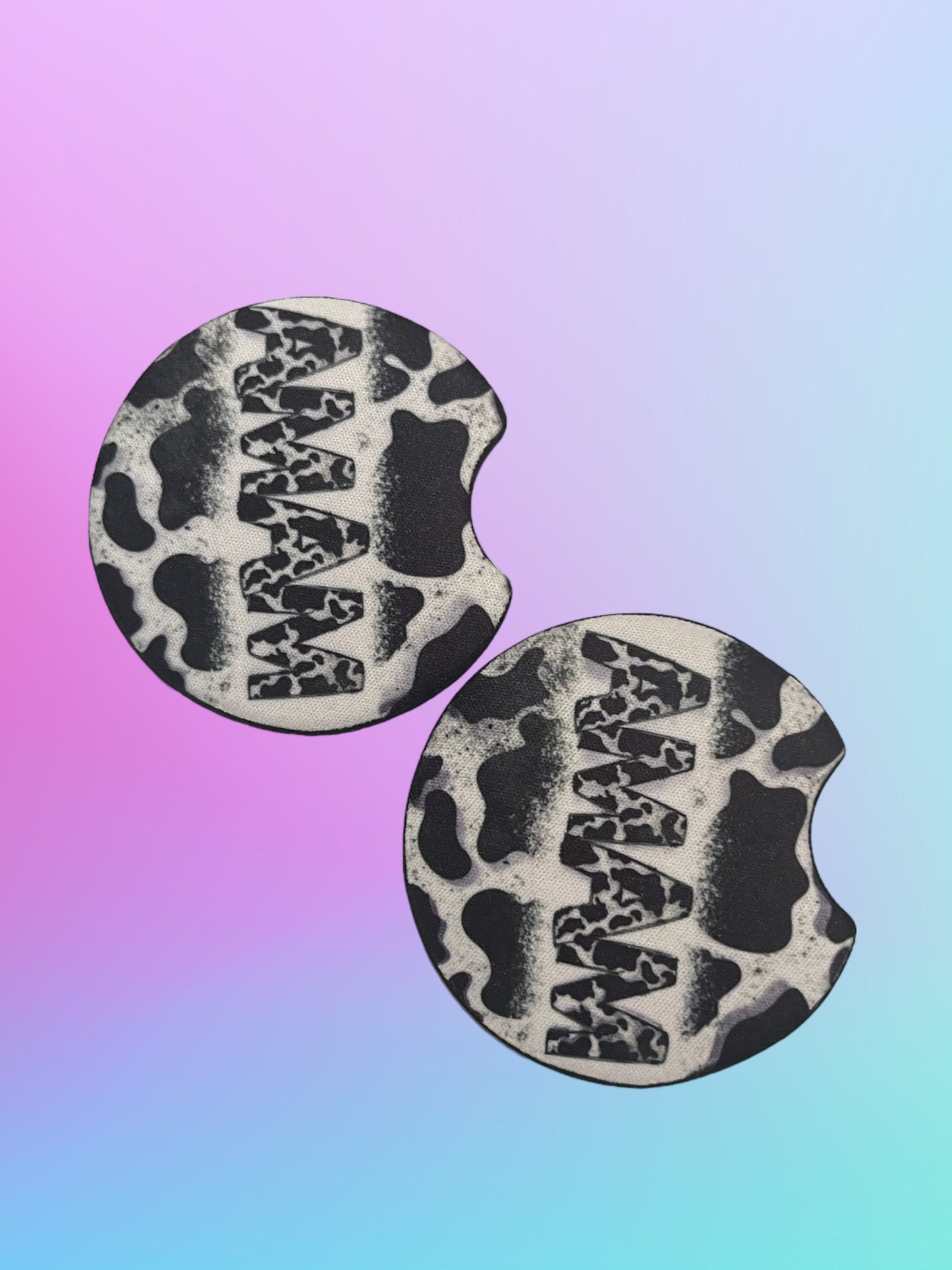 Cow print mama car coasters (2)