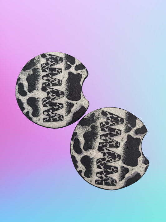 Cow print mama car coasters (2)