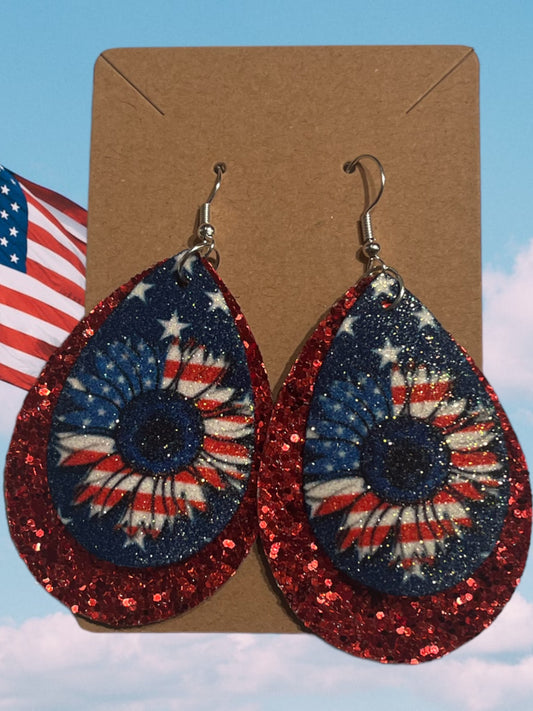 Patriotic red faux leather tear drop earrings