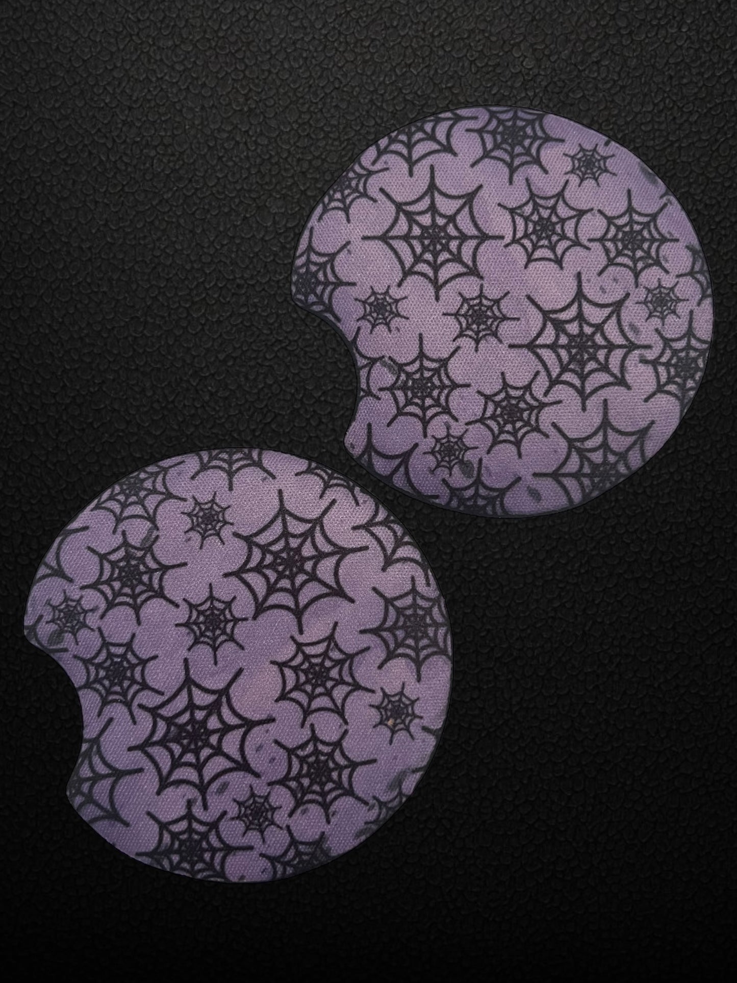 Purple with spider webs car coasters (2)