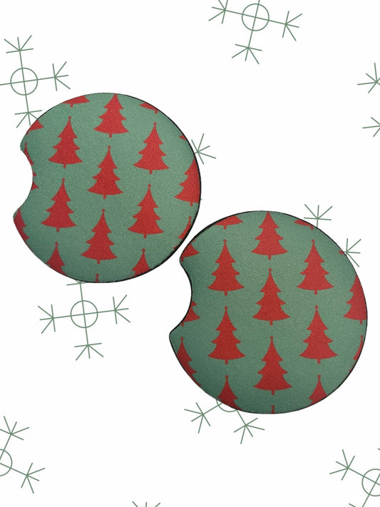 Green with red tree car coasters (2)