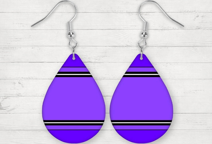 Purple crayon tear drop earrings