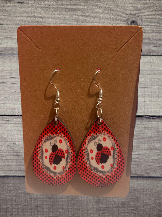 Lady bug tear drop earrings