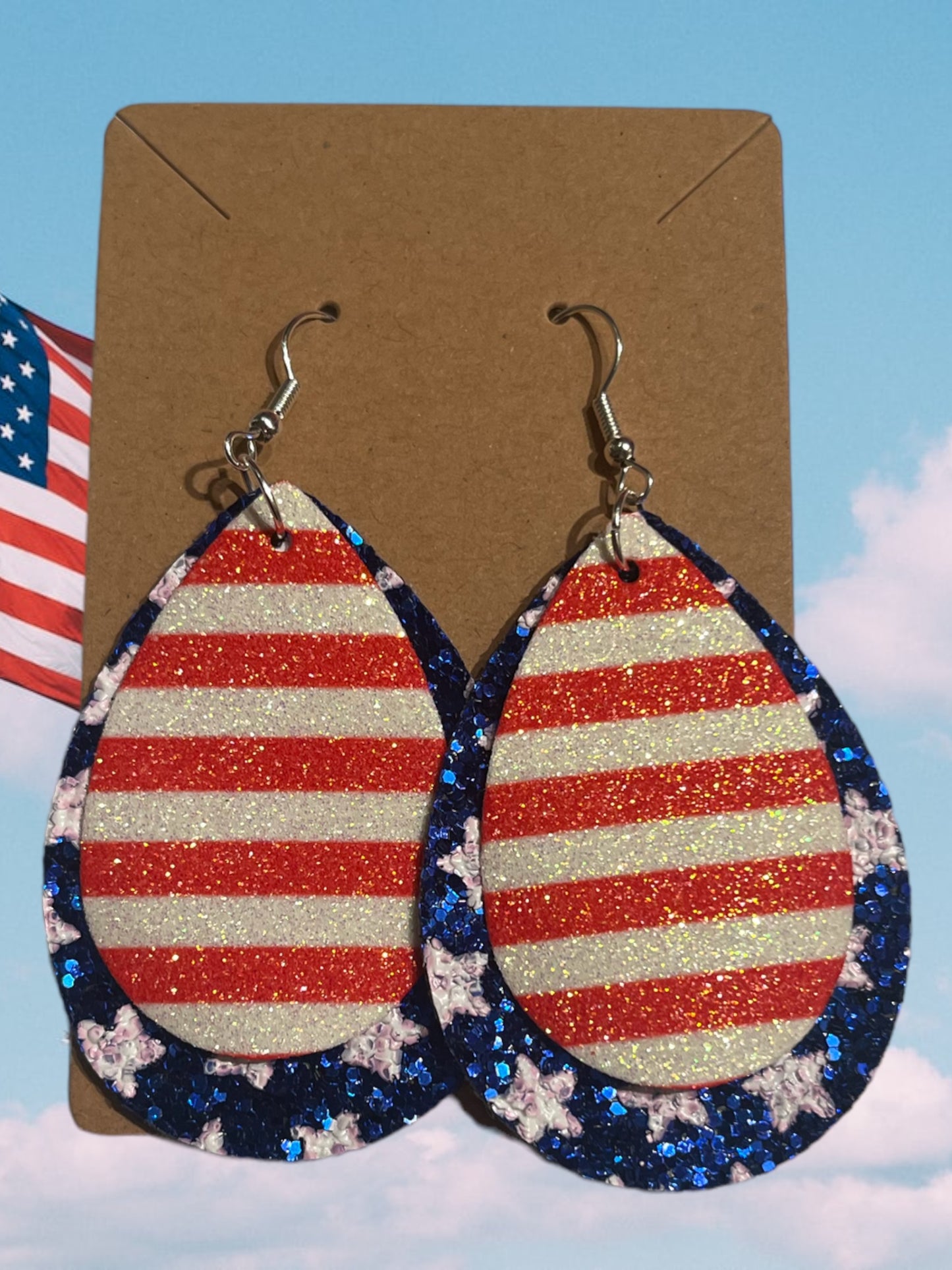 American flag faux leather tear drop earrings