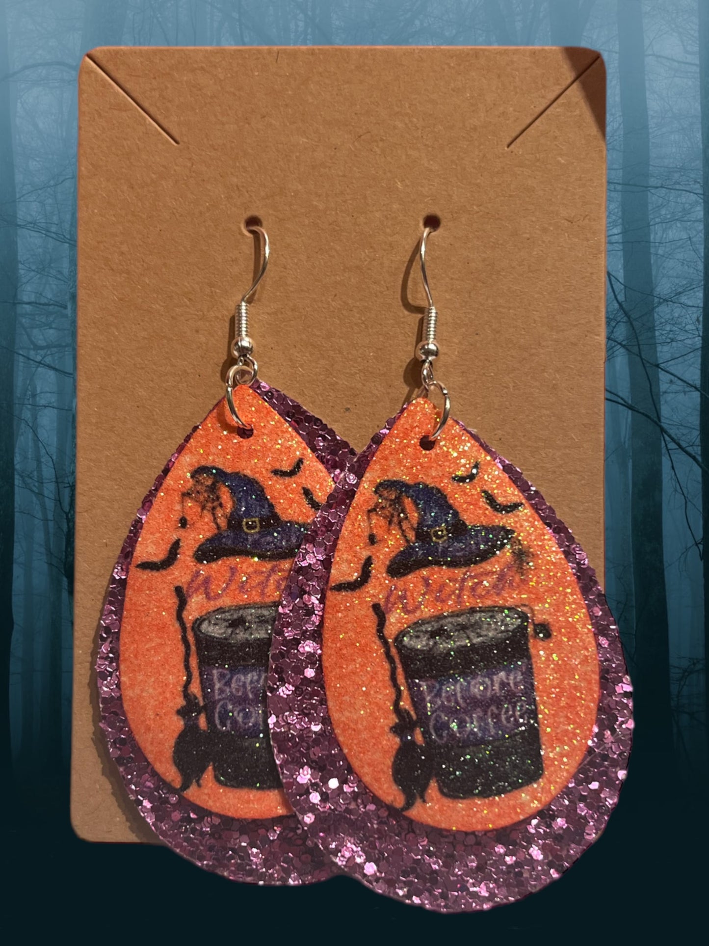 Witch before coffee faux leather earrings