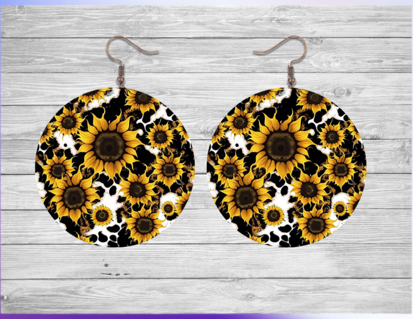 Cowprint sunflower round earrings