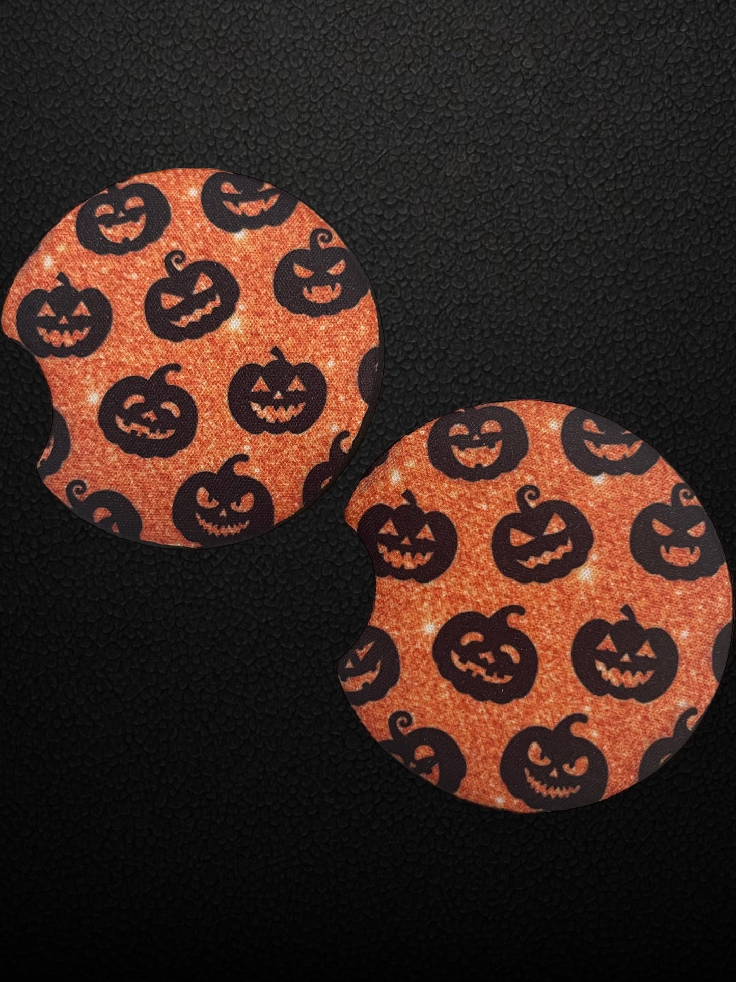 Glitter jack o lanterns car coasters (2)