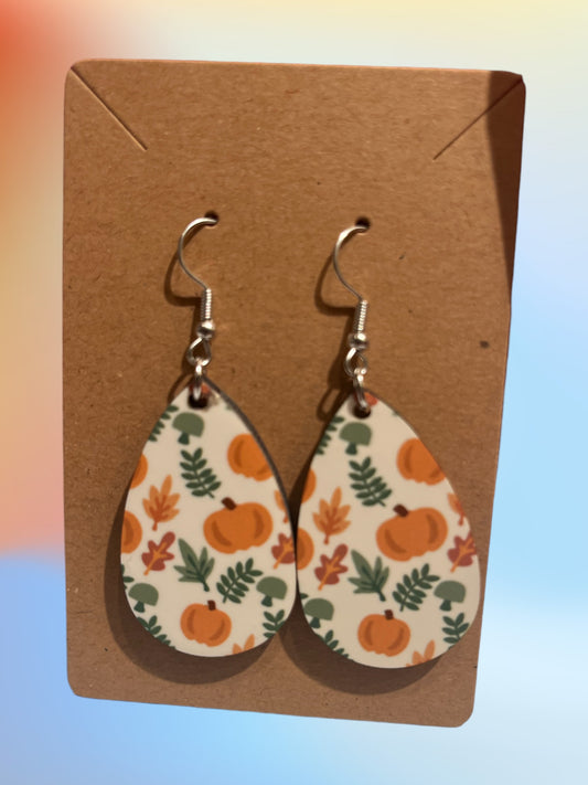 Fall pumpkins tear drop earrings