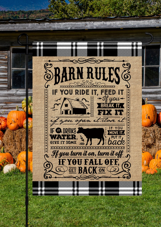 Barn rules garden flag