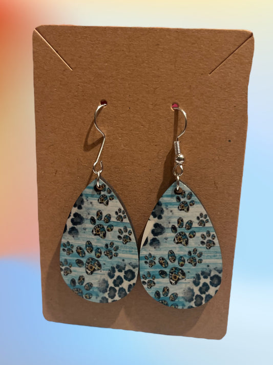 Teal paw prints teardrop earrings