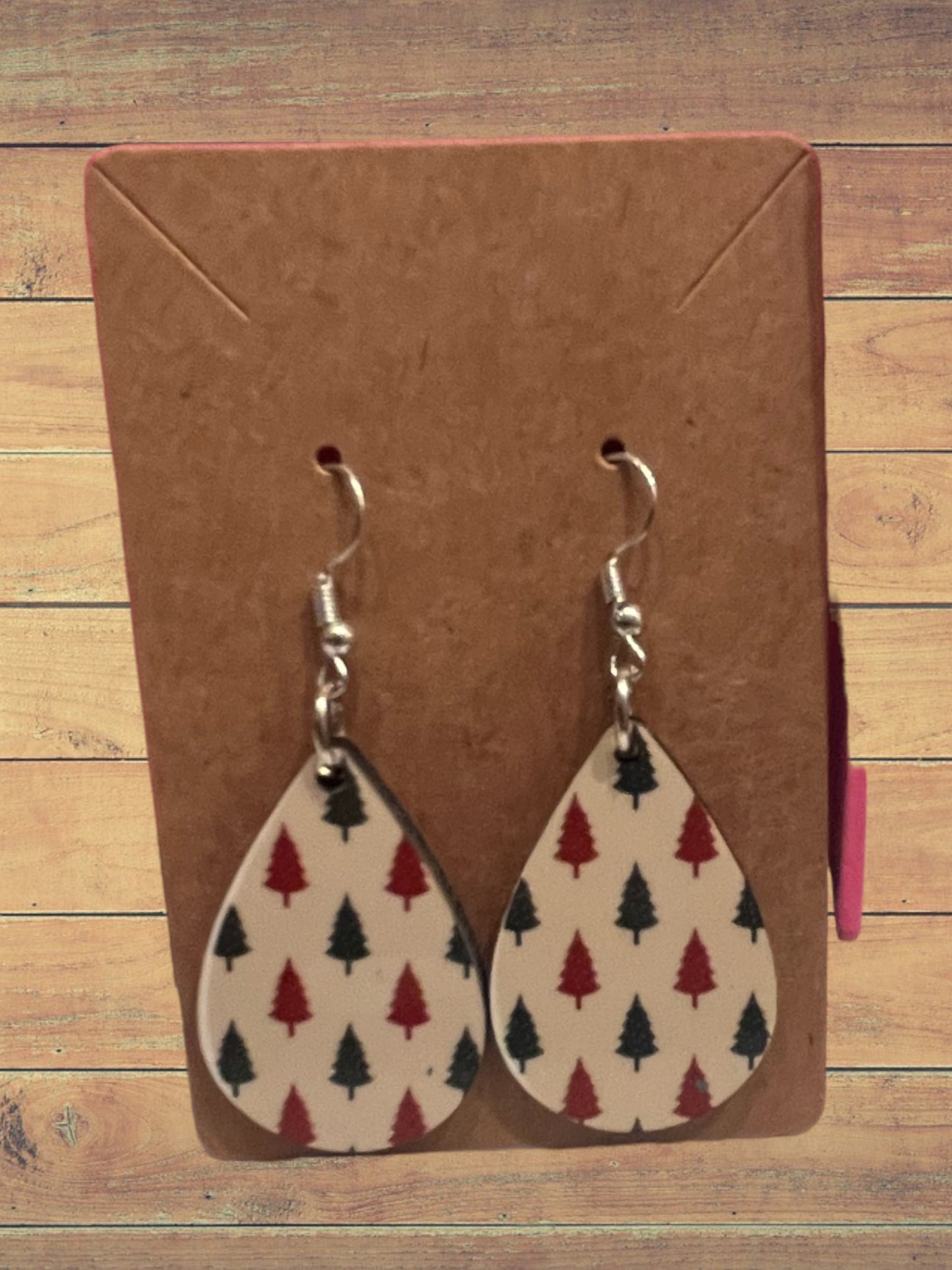 White with Christmas trees tear drop earrings