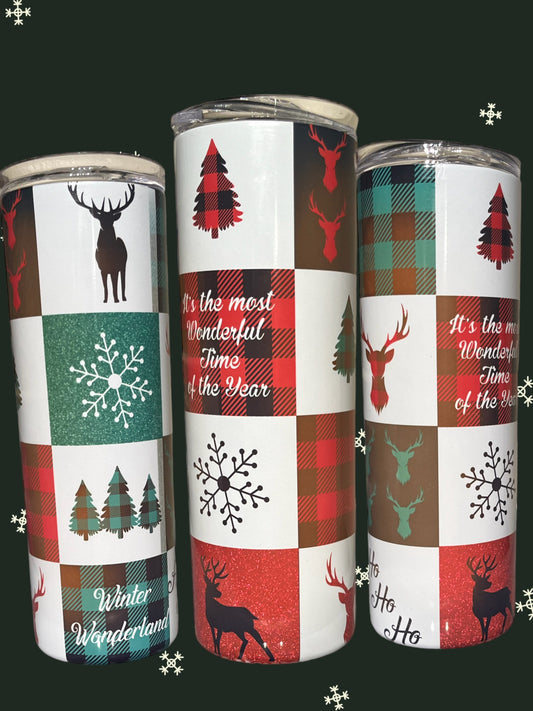 Red, green, and black 20oz Christmas tumbler