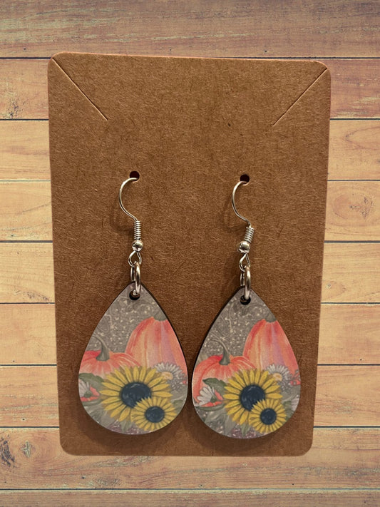 Pumpkins and sunflowers 2 teardrop earrings