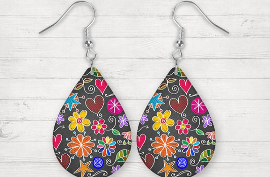 Colorful Flowers teardrop earrings