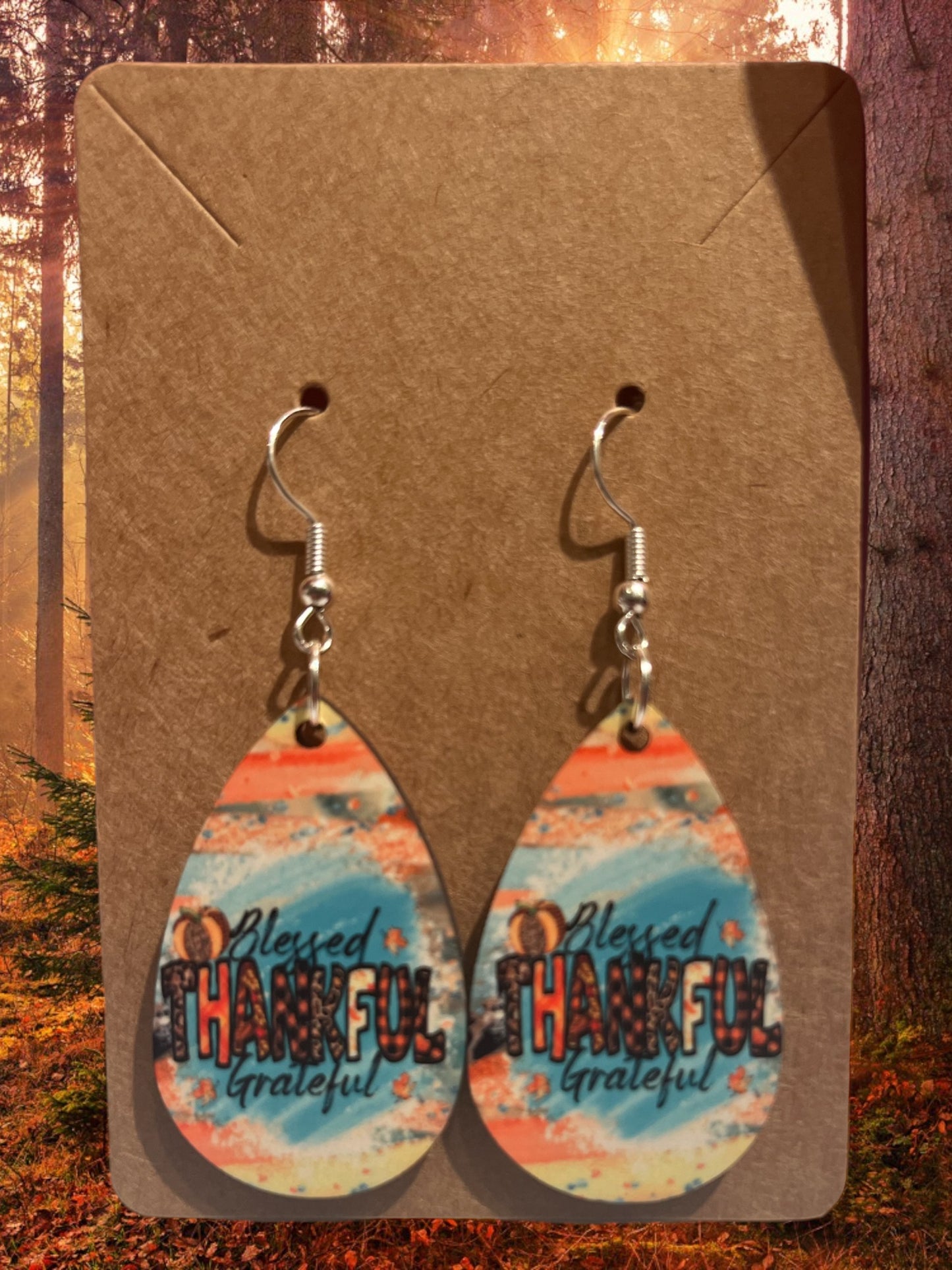 Blessed thankful grateful tear drop earrings