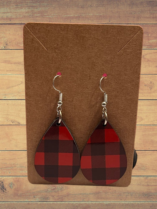 Red plaid tear drop earrings