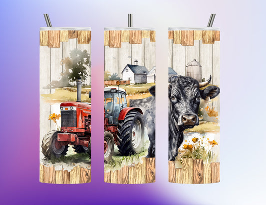 Tractor and cow 20oz tumbler