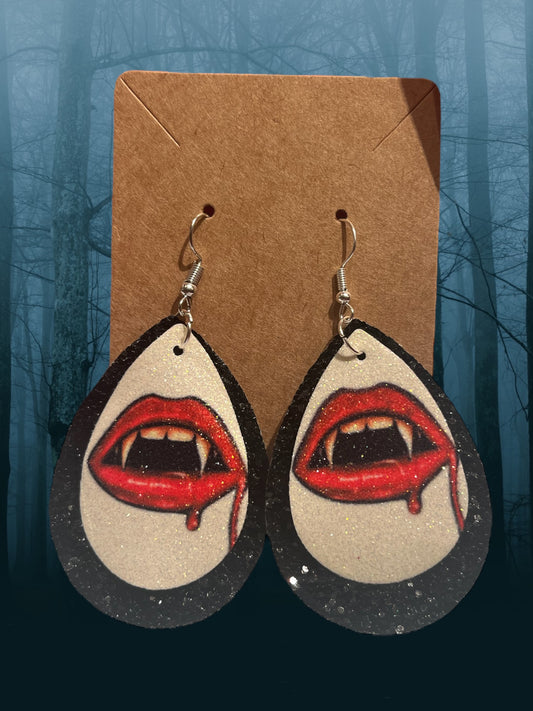 Bloody lips faux leather earrings