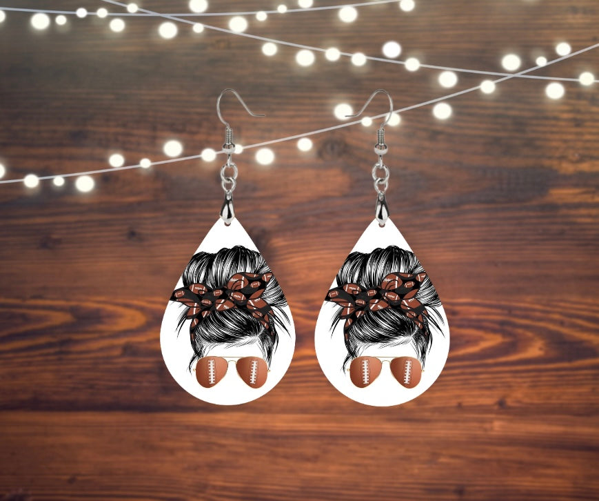 Football mama tear drop earrings