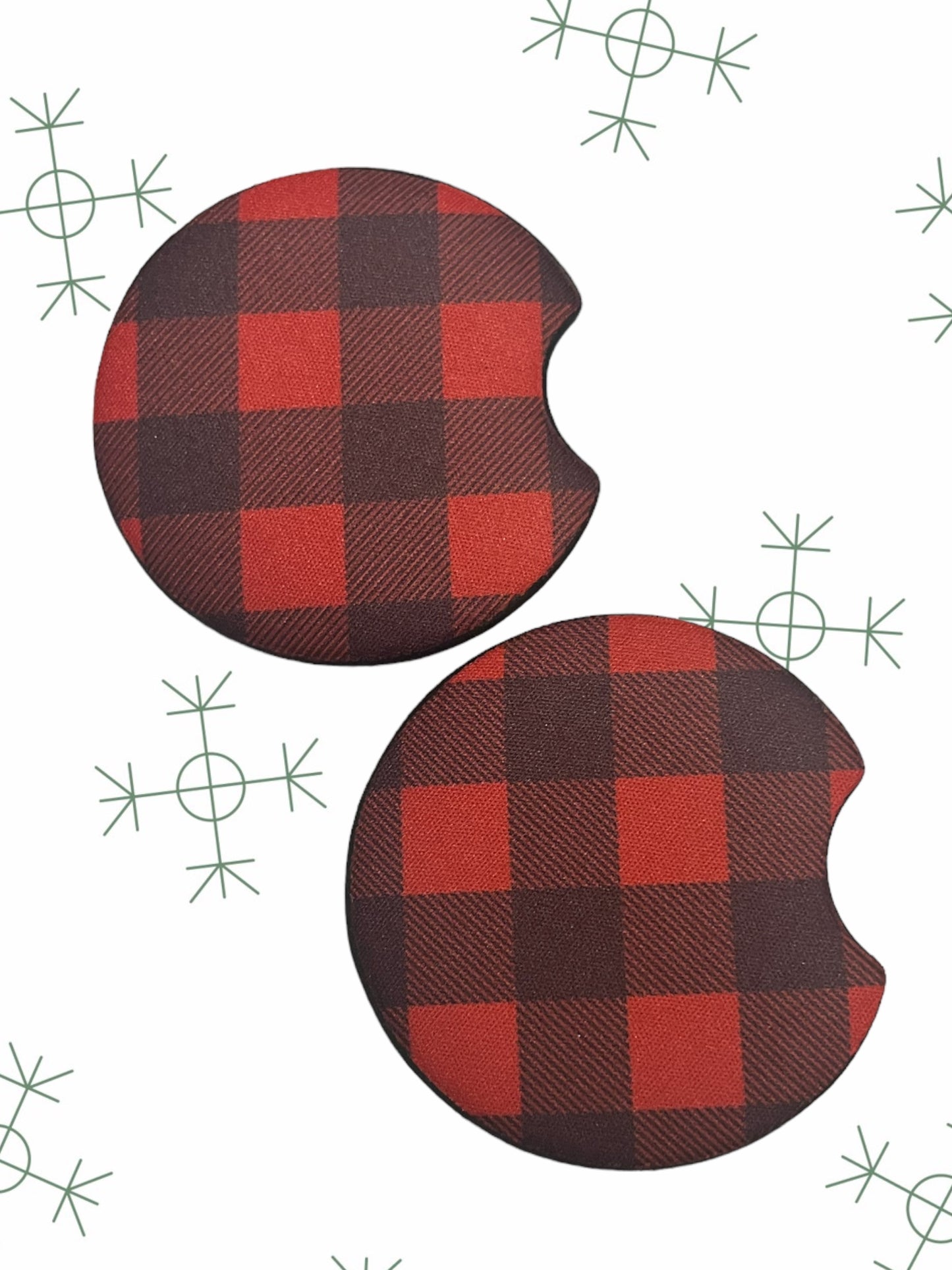 Red and black plaid car coasters (2)