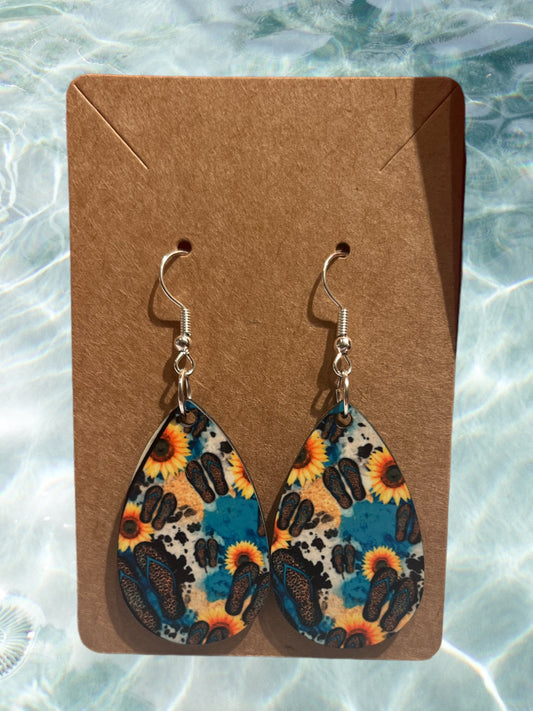 Flip flop sunflower tear drop earrings