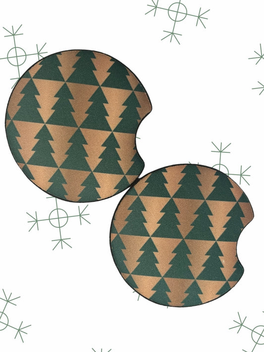 Gold with green trees car coasters (2)