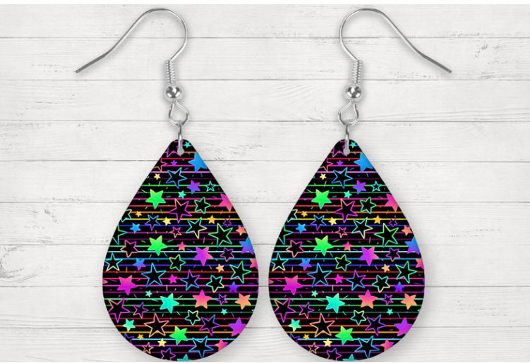 Colorful stars tear drop earrings