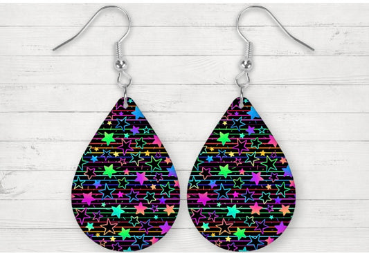 Colorful stars tear drop earrings