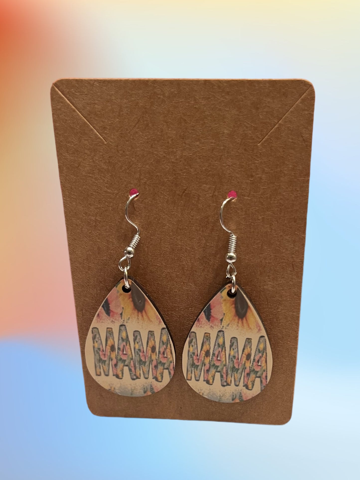 Floral mama tear drop earrings