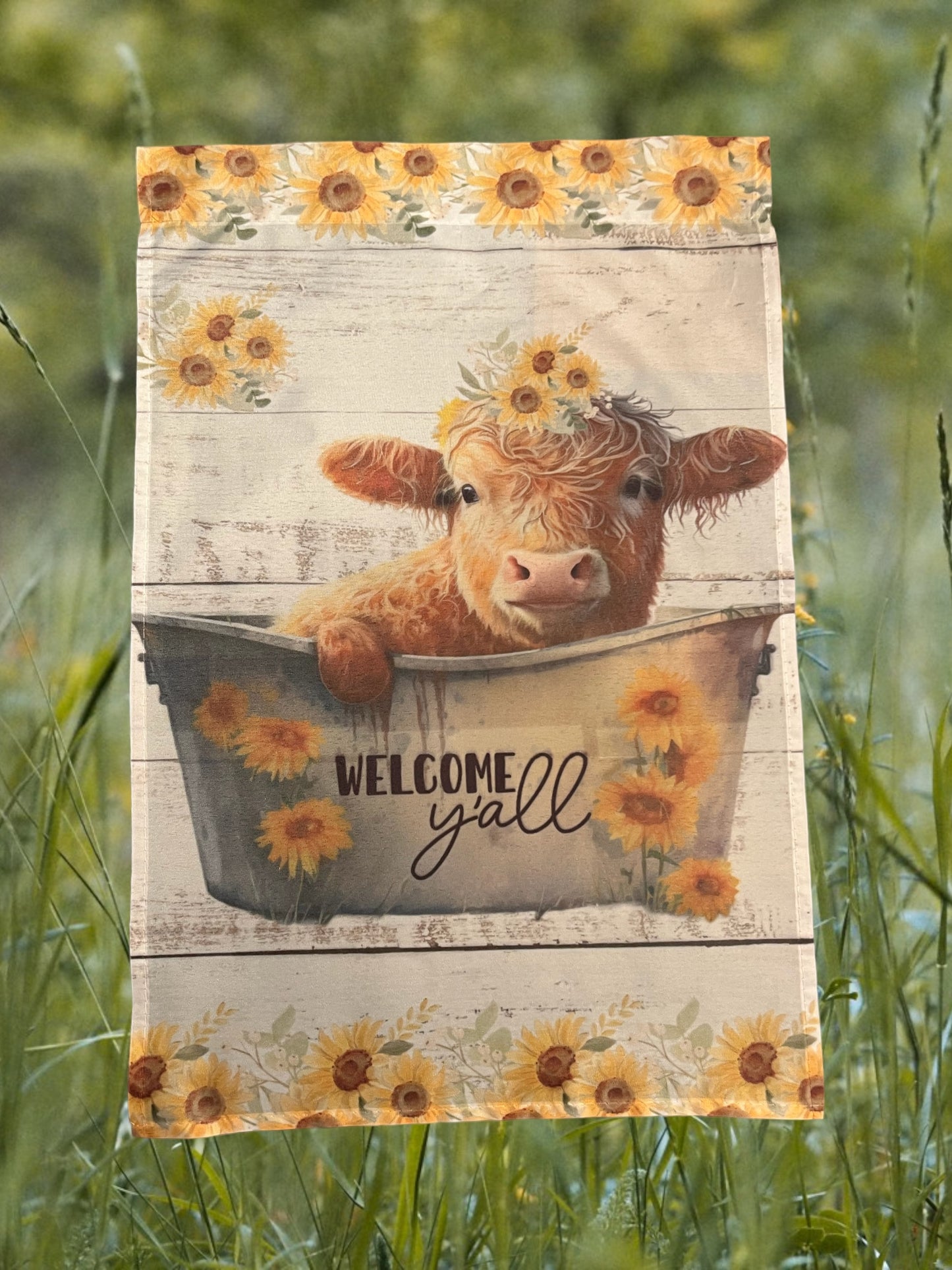 Welcome Y’all Cowhide 12x18 Garden Flag