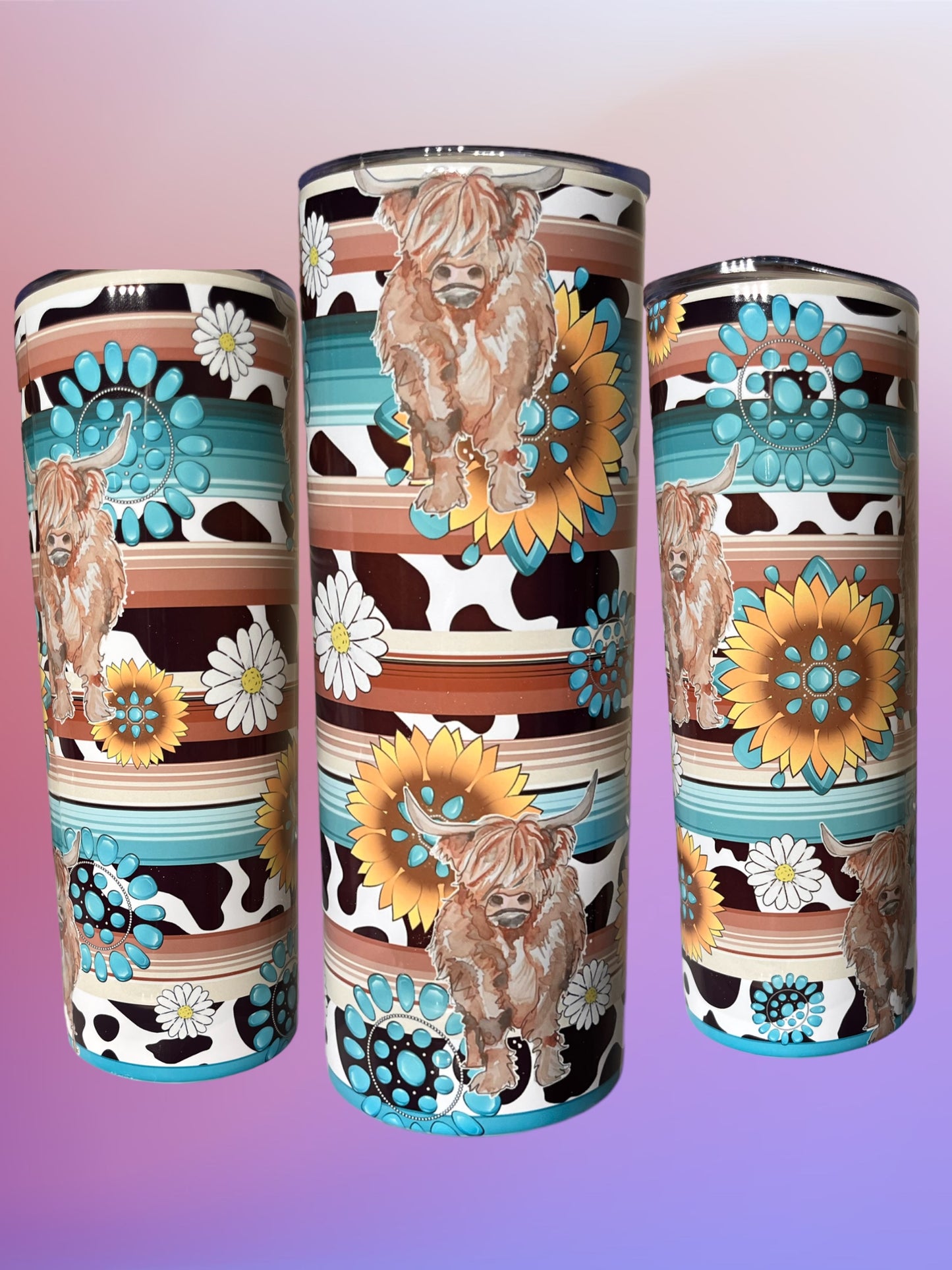 Cowhide teal sunflower 20oz tumbler