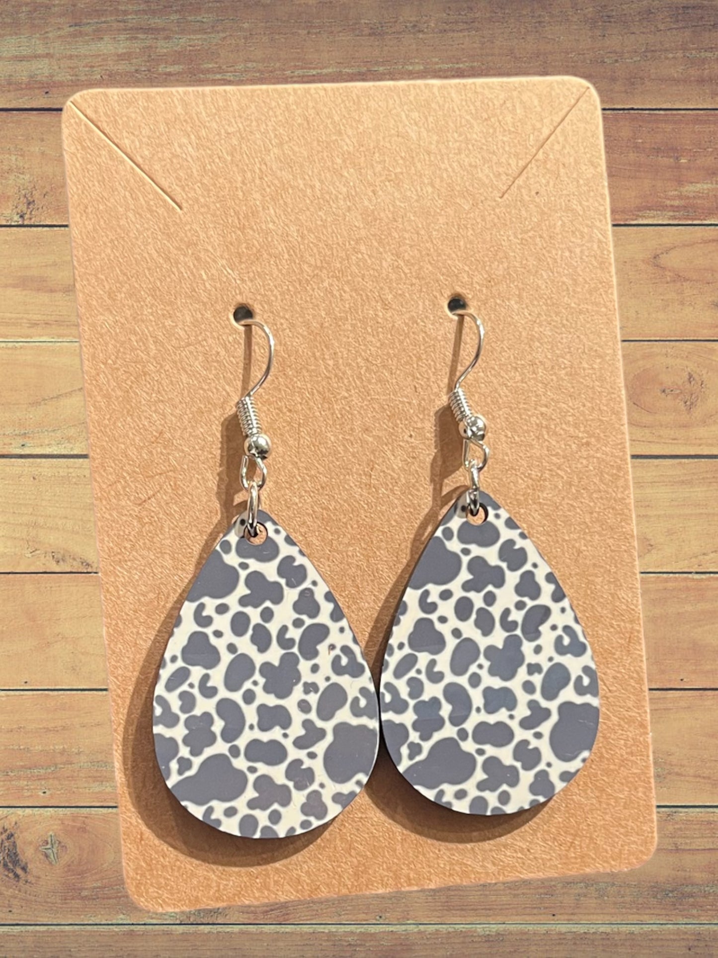 Cowprint tear drop earrings