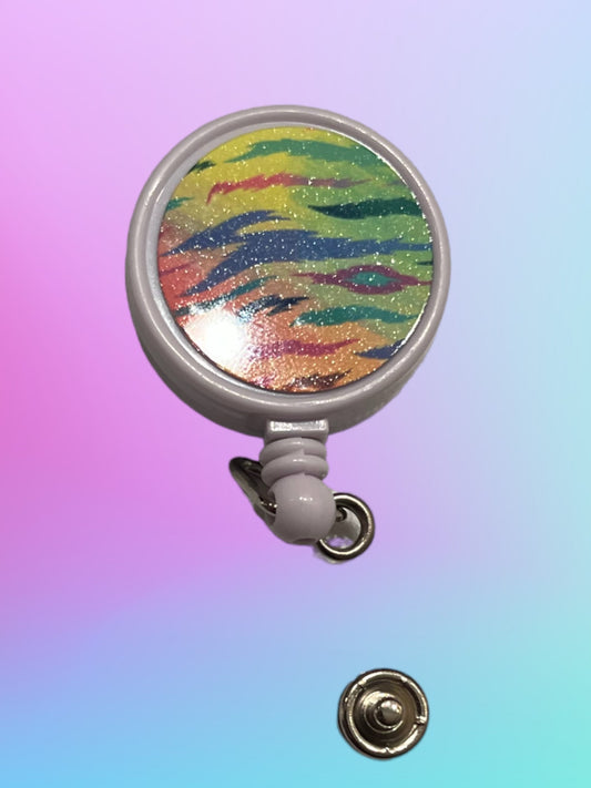 Rainbow zebra badge reel