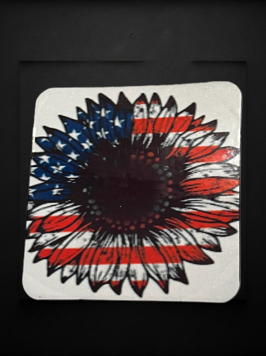 American flag sunflower 2.5x2.5 magnet