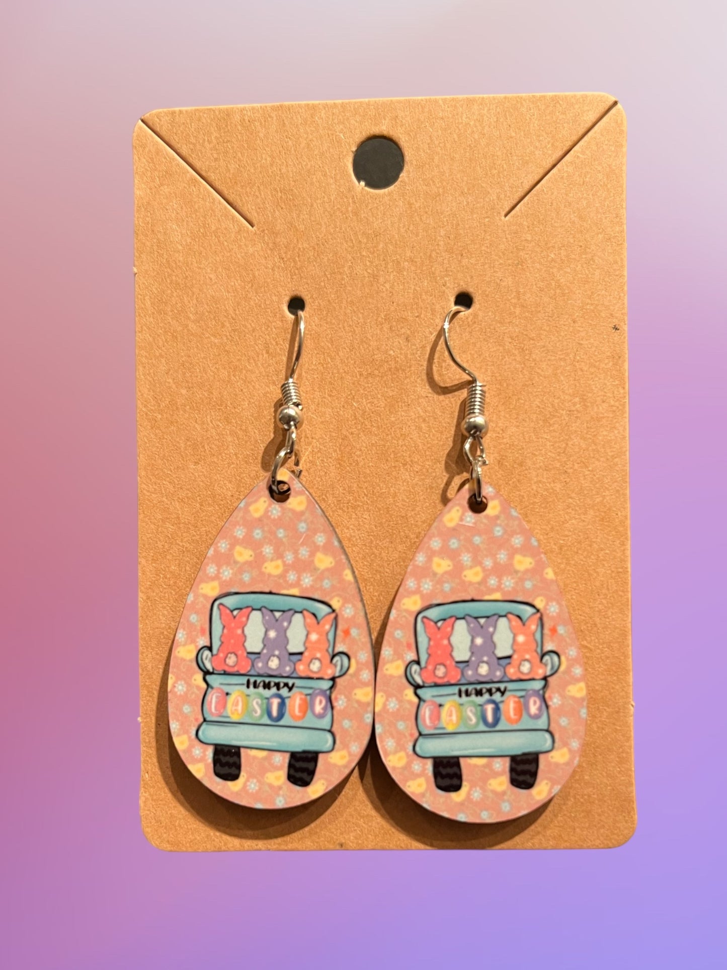 Happy Easter Truck Tear Drop Earrings